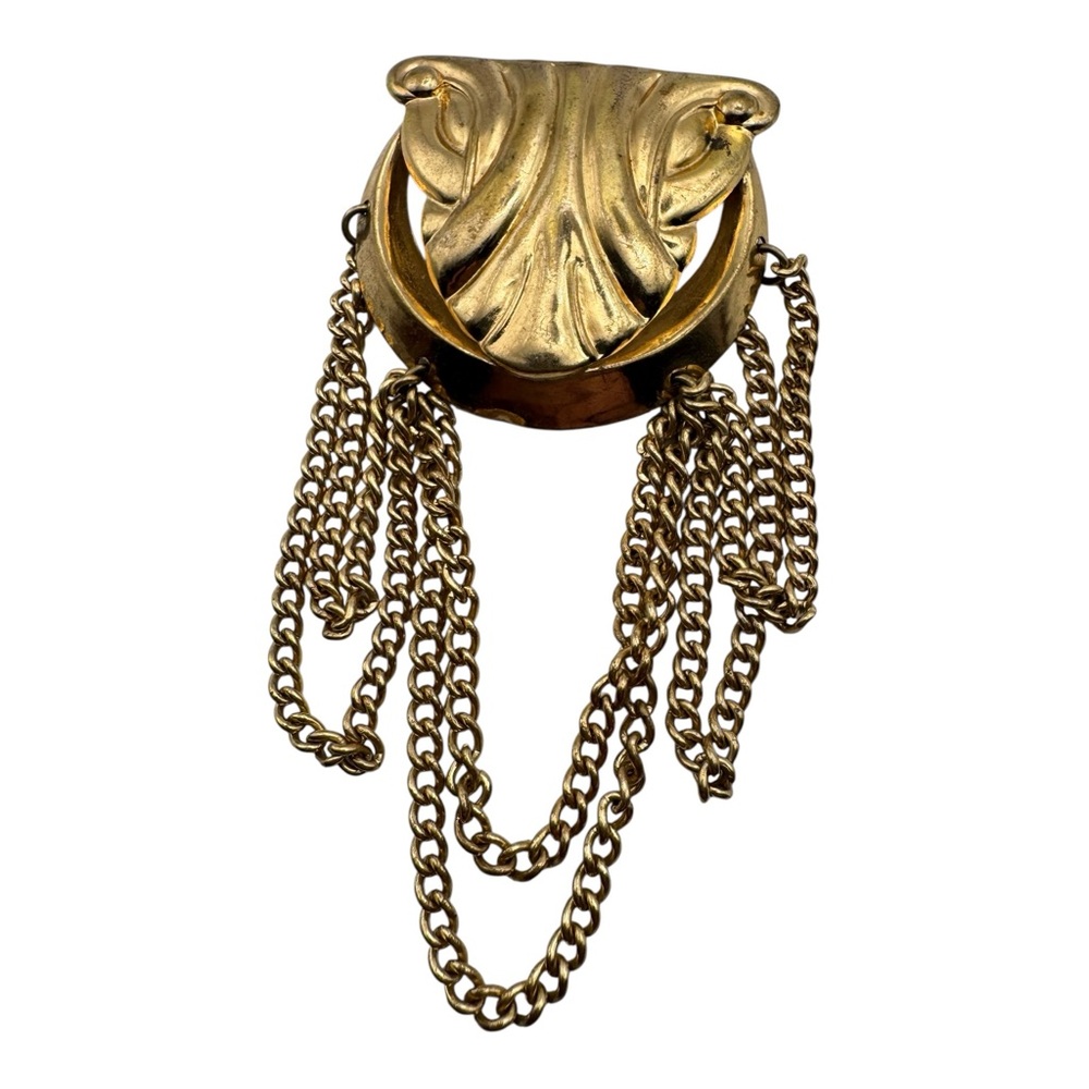 Vintage Gold-Tone Draped‎ Chain Brooch Pin – Art Deco Style (4”)